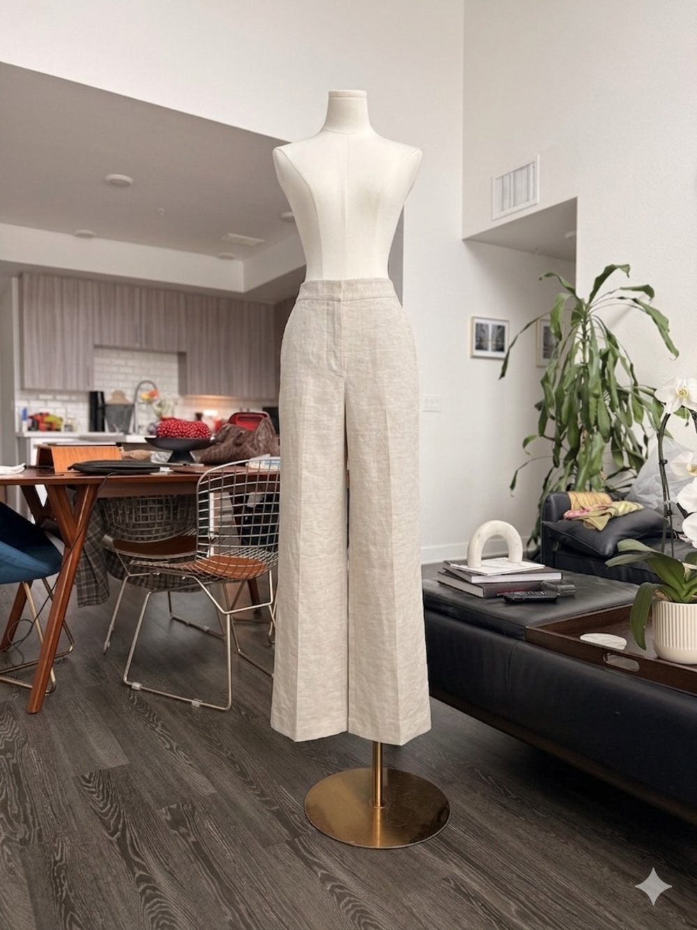 Aritzia Wide Leg Linen Pants in Natural Beige